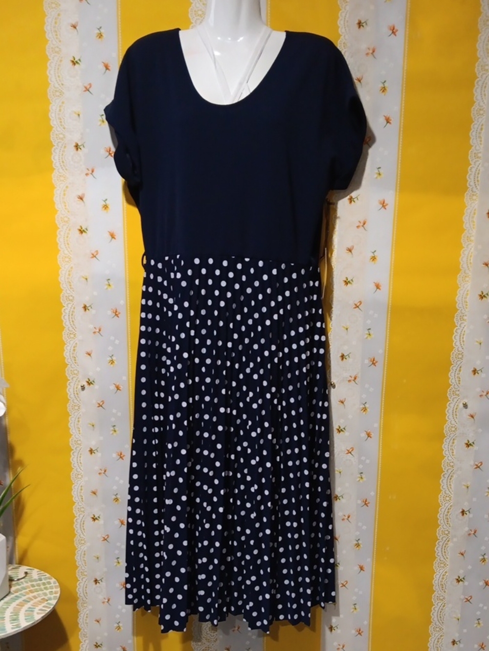 Classic Navy Polka Dot Midi Dress